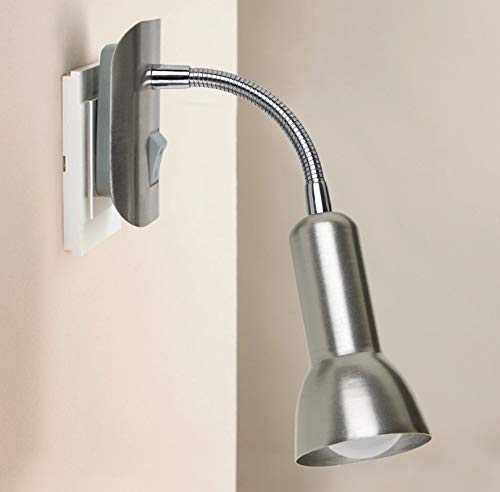 Trango 11-057 LED Steckerleuchte *ANNA* Wandleuchte, Leselampe, Küchenlampe, Nachtlicht in Nickel matt inkl. 1x 5 Watt E14 LED Leuchtmittel 3000K warmweiß, Wandlampe, Küchenlampe, Steckerlampe