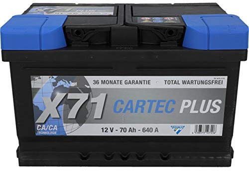 CARTREC PLUS Starterbatterie 70 Ah/ 640 A, Calcium-Technologie, Autobatterie, wartungsfrei, langlebig, hohe Korrosionsfestigkeit, schwarz
