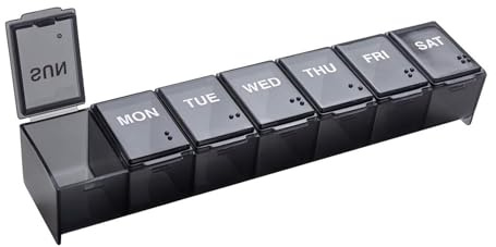 Ezy Dose Weekly (7-Day) Pill Organizer, Large Medicine Planner, Black