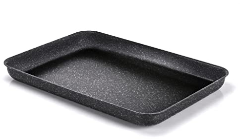 Moneta Etnea Rostiera Bassa, Alluminio Antiaderente Effetto Pietra, Nero, 40 x 28 cm