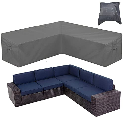 Patio Furniture Sectional Couch Sofa Cover Skyour Gray Weatherproof Heavy Duty 420D Oxford Outdoor L Shaped Sectional Garden Rattan Corner Sofa Furniture Protector Covers (V-Shape: 84x84in)
