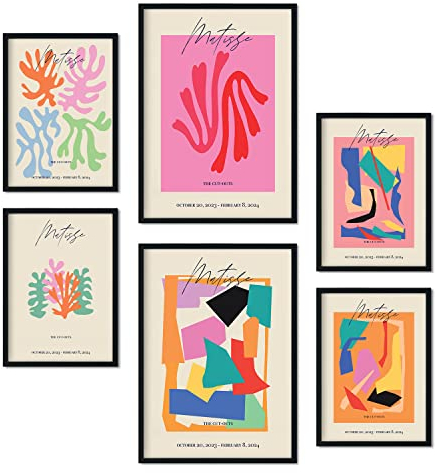 Nacnic Set von 6 Poster Matisse. Sammlung von Platten mit ästhetischer Collage für Innendekoration. Größen A3 und A4. Rahmenlos
