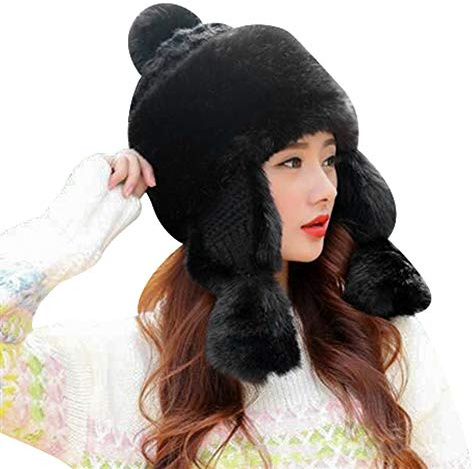 Trappermütze Mongolisch Winter Strickmütze Ohrenklappe Fellmütze Schneedicht Winddicht Wintermütze Flauschig Kuschelig Strickmütze Niedlich Verdickt Damenmütze mit Bommel Damen Mädchen Mütze Outdoor