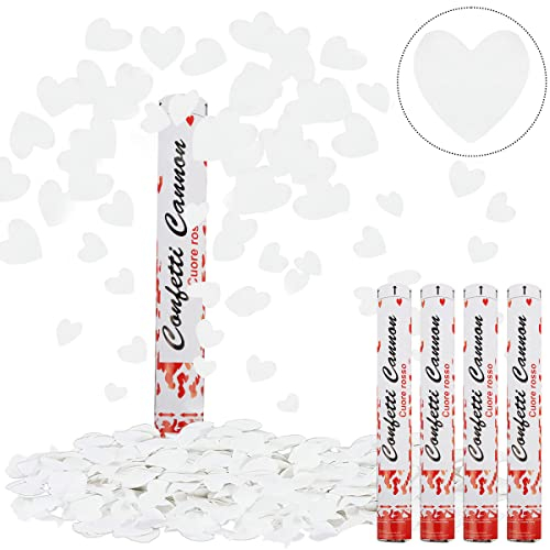 RosyFate - Cannoni per coriandoli bianchi, 4 pezzi, 40 cm, altezza effetto 6 m, cannoni per coriandoli, grandi, per feste, matrimoni, anniversari, lauree, Capodanno (cuore)