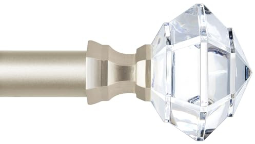 TONIAL Bastone per tende da 0,8 a 1,5 m, asta telescopica singola 3/4 per finestre, asta decorativa per drappeggi con terminale in acrilico a diamante, oro champagne