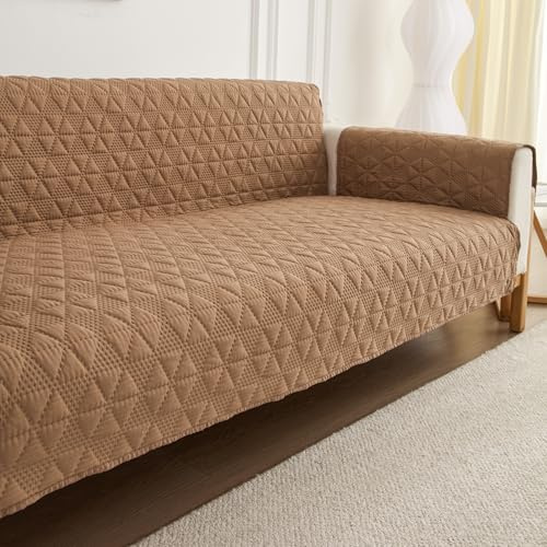 PETCUTE Sofabezüge Schonbezug für Haustier,Schonbezug Sofaüberwurf mit Gummiband,wasserdichte Sofa überwurf Couch überzug für Abnutzung und Riss Schützen,Antirutsch,Maschinenwaschbar(3 Sitzer,Kamel)