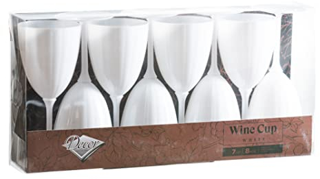 Decor Decorline - 96 x Gobelets à vin en Plastique Rigide de Qualité Supérieure des Verres à Vin - Blanc - Réutilisables pour les Mariages et Fêtes, 200 ml - Réutilisables et Stables