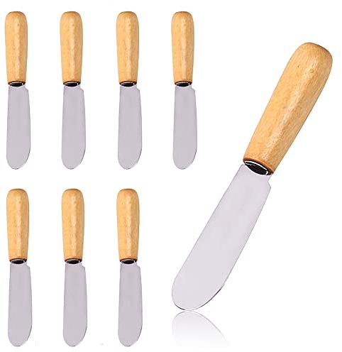 ByPaCrow 8 Pcs Multi-Function Butter Knives Stainless Steel Wide Butter Spreaders with Imitation wood handle for Cheese Butter Cream
