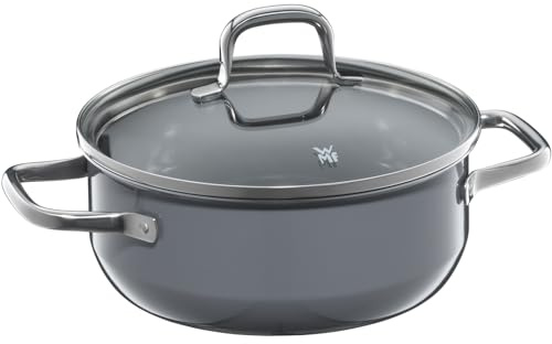 WMF Fusiontec Essential Kochtopf groß, 20 cm, Glasdeckel, Bratentopf Induktion, 2,4l, High-Tech Keramik, kratzfest, unbeschichtet, grau, Made in Germany