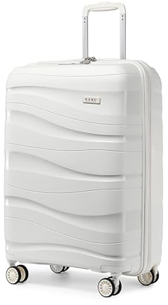 KONO Koffer Trolley 55cm Reisekoffer Leicht Hartschalenkoffer mit TSA Schloss Zwillingsrollen Rollkoffer 4 Rollen (Weiß)