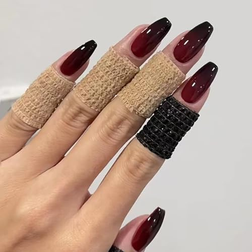 Ceboic 24 Stück Soft Gel Press on Nails Mittel Sarg Rot Schwarz Farbverlauf French Künstliche Nägel Full Cover Kunstnägel Nägel Zum Aufkleben Acryl Fingernägel Fake Nails für Frauen & Mädchen