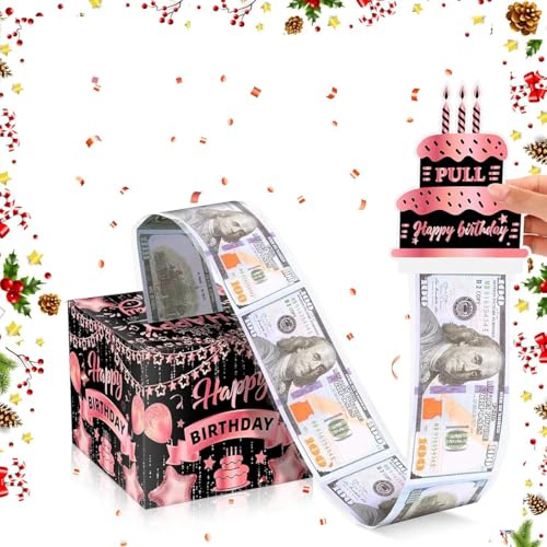 ChAusa Geldgeschenke Geburtstag,Happy Birthday-DIY Überraschungsbox,Geschenkbox DIY Geldgeschenk,Geschenkverpackung,Rätselbox Geldgeschenke Verpackung für Eltern,Liebhaber,Kinder und Freunde(Rosa)