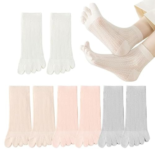 EUPSIIU 4 Paia Calzini con Dita Separate Donna Cotone Calze Calze 5 Dita in Cotone, Classici Donna Ragazze Calzini Sportivi Casuali, Traspirante Morbide Calzini a Cinque Dita Separate (4Couleurs)