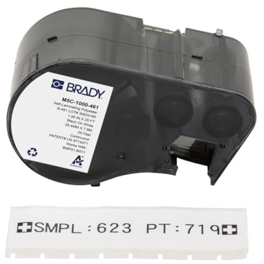 Brady Selbstlaminierender Polyester-Etikettenband für Etikettendrucker BMP51/BMP53/M511 - Klebeetiketten - Schwarz auf Weiß (25,40 mm (B) x 7,62 m (L)) - M5C-1000-461