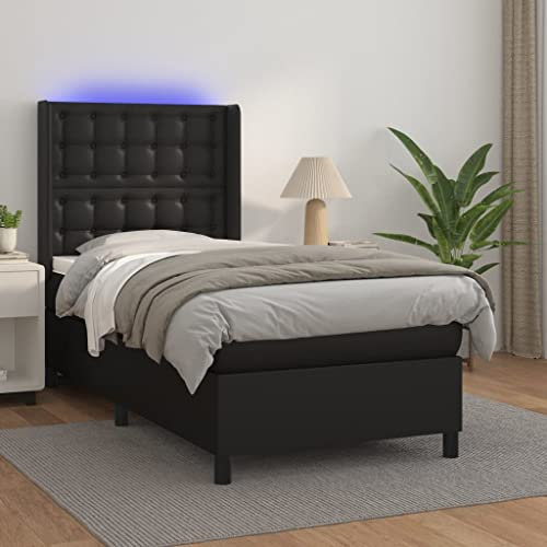 Gecheer Boxspringbett mit Matratze Bettgestell Bettrahmen Designerbett Gästebett Jugendbett & LED Schwarz 100x200 cm Kunstleder-Q101