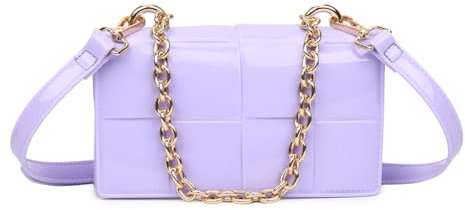 A2ZUKFASHION Bolso de mano de charol para mujer, con cadena, acolchado, para fiesta de noche, graduación, Reino Unido, Lila