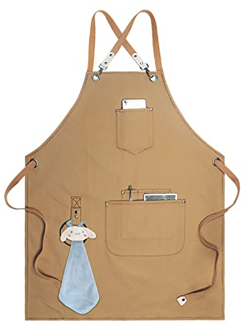 ECOLFE Schürzen für Männer, Arbeitsschürze, Segeltuchschürze, Werkstatt-Werkzeugschürze mit verstellbaren Trägern for Friseur, Küche, Gärtner, Café (Farbe: Grau, Größe: XL)(Color:Brown)