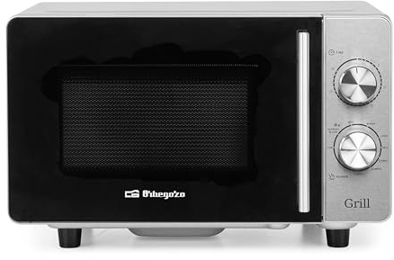Orbegozo MIG 2047 Microondas con Grill 20 Litros Base Cerámica Sin Plato Giratorio Frontal Inox Potencia 700W y Grill 800W 5 Niveles 3 Funciones Combinadas Luz LED