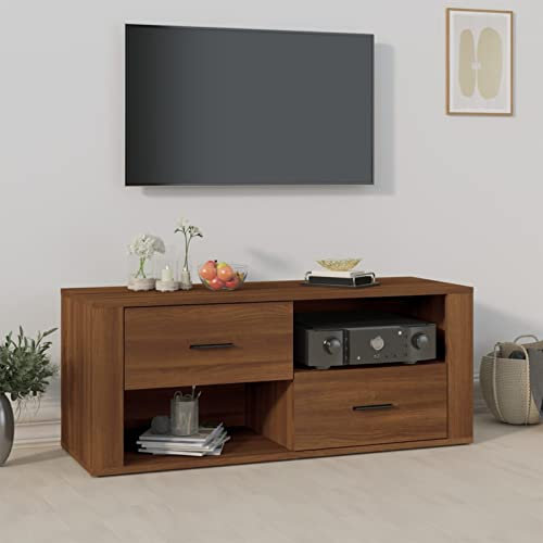 Bulliing TV-Schrank Braun Eichen-Optik 100x35x40 cm Holzwerkstoff Tv Tisch Tv Kommode Spielekonsole FüR Fernseher - 823106