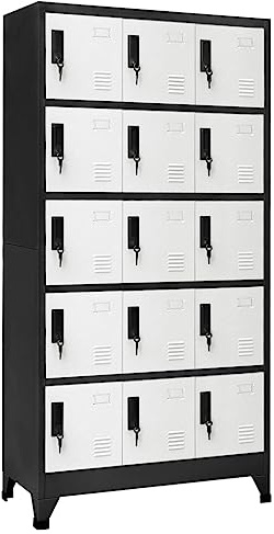 Willood Schließfachschrank mit 15 Schließfächern mkleideschrank Lüftungsöffnungen Schließfachschrank Stahlschrank Schrank Wertfachschrank Anthrazit und Weiß 90x40x180 cm Stahl