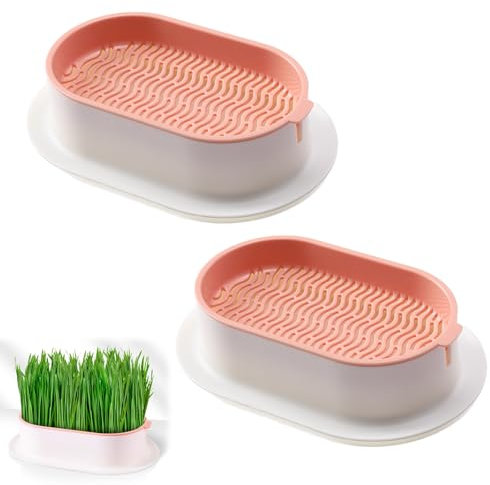 Kit de Culture pour Herbe à Chat - Plateau de Jardinière Hydroponique en Plastique avec Bac pour Jardin, Maison, Bureau, 2 Pièces
