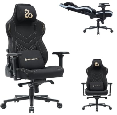 NEWSKILL Banshee Pro Silla Gaming Reclinable 180° Reposabrazos 4D Dorada | Tela transpirable con soporte lumbar y reclinación hasta 180°. Reposabrazos 4D ajustables y base reforzada.