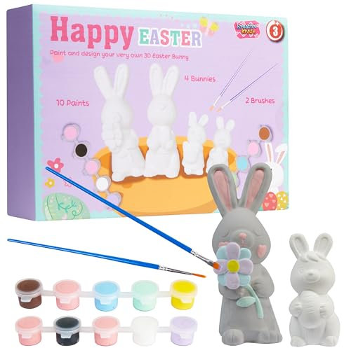KreativeKraft DIY Oeufs de Paques Kit Peinture Enfant Oeuf à Peindre et Lapin de Paques Activité Manuelle Enfant Créative Décoration Paques (Lapins, Pack de 4)