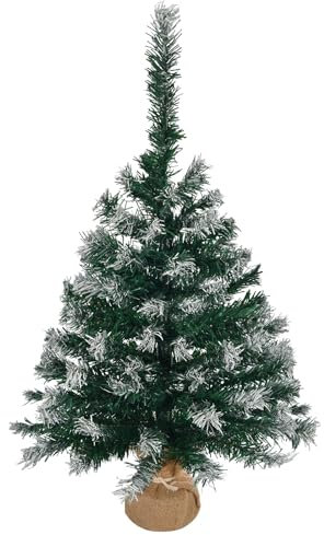 YDHSIKK 24 Zoll künstlicher Mini-Weihnachtsbaum mit Schneetipps, Tischtop-Kleiner Weihnachts-Pinienbaum mit Schmuck und Tuchbeutel-Basis für Tisch, Schreibtisch, Veranda, Heim, Büro, Geschäft, Feierli