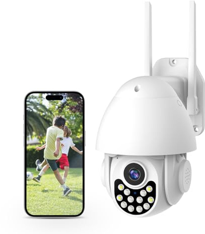 XNY 1080P Cámara Vigilancia Wi-Fi Exterior 360°, Camara Impermeable IP66 con Visión Nocturna en Color, Audio de Dos Vías, Seguimiento de Movimiento, Tarjeta SD de 32 GB