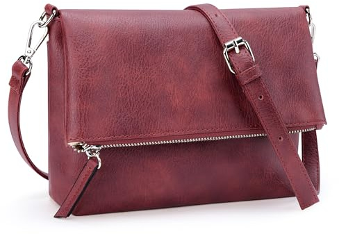 KALIDI Kleine Damen Umhängetaschen Veganes PU Leder Handtasche Crossbody Schultertasche Diebstahlschutz Mehrfach Taschen mit Verstellbar Abnehmbar Schultergurt Burgundy