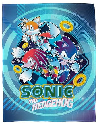 Sonic the Hedgehog - Manta de forro polar súper suave y cálida con reverso de sherpa, con diseño de Sonic, Tails y Knuckles, perfecta para el hogar, dormitorio, fiestas de pijamas y camping, tamaño