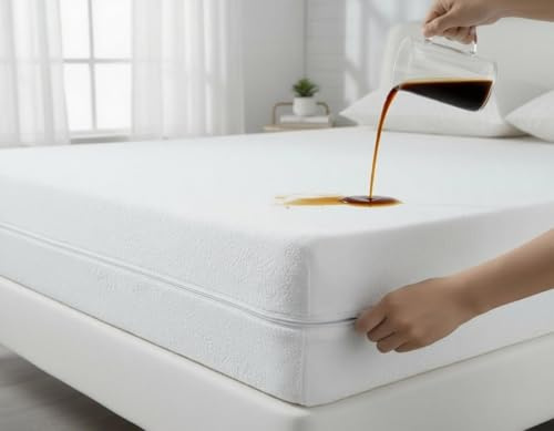 Waterproof Anti Bed Bug Zippered Mattress Encasement | Hypoallergenic Extra Deep Matress Protector Full 360° Secure Zip Cover | Machine Washable & Easy care (White, King)