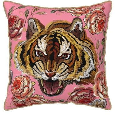 Txymbiocia Tiger Floral Pink Velvet Pillow Covers 18x18 Inch Flower Animal Print Throw Pillows for Couch Farmhouse Cushion Covers Pillowcase Modern Pillow Cases for Sofa Bed Living Room Outdoor Decor