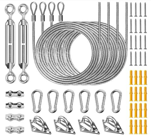 LIDSCURA 52Pcs Sun Shade Sail Hardware Kit, M6 Turnbuckles with 6.6ft Cables Sun Shade Sails Canopy Installation Set, Replace for Outdoor Garden Patio