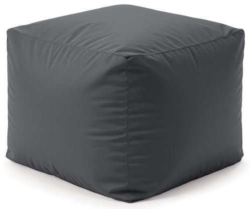 Water-Resistant Bean Bag Cube Footstool Pouffe for Indoor/Outdoor Use – Home or Garden Extra Seating – Manufactured in the UK – Square 40x40cm Ottoman Foot Rest Stool (Dark Grey)
