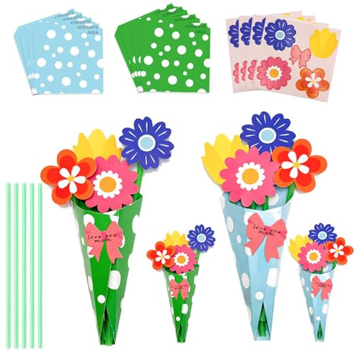 YMWALK Kit DIY Papier Bouquet de Fleur,Art Créatif en Papier pour la Fête des Mères,Journée des enseignants,Activité Manuelle Enfant, Fournitures pour Création de Cadeaux Origami (A-12 Pièces)