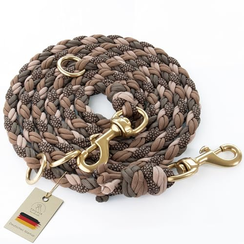 Tailoir Hundeleine 2m geflochten - Tauleine Hund, Mittelgroße - Große Hunde | Paracord Tau Leine verstellbar, Dog Leash Führleine, Bissfeste Freihandleine zum Umhängen, Trainingsleine, Braun Beige