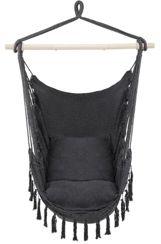 Hängesessel Outdoor und Indoor mit 2 Kissen,Hängesessel ohne Gestell geeignet für Erwachsene und Kinder (Grau)