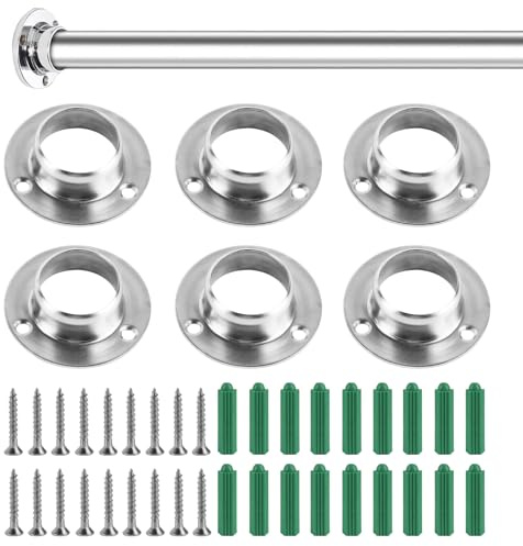 6 piezas soportes para riel de armario, soportes redondos para barra de cortina de 25mm, soportes de acero inoxidable para barra de armario de 25mm, soportes de extremo de barra resistentes para riel