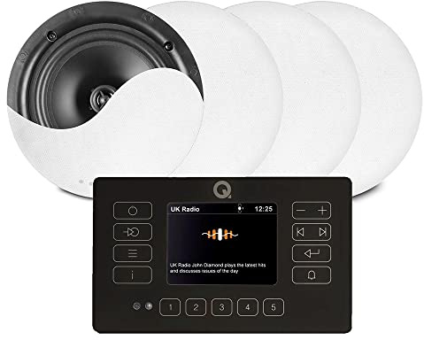 Q Acoustics E120 Black - Bluetooth Ceiling Speaker System with Touch Panel Wall Amplifier and DAB+ Digital Radio - 4 x NCSS5