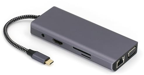ULIJTH 10 In 1 USB C To VGA Aluminum TF Card Reader USB3.0 USB2.0 Port HDTV RJ45 Extender Docking Station For PC Desktop USB C Gigabit Ethernet