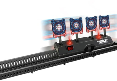 Elektronische Zielscheibe mit Punktezählung, mit automatisch beweglicher Bahn, geeignet für Schießspiele mit Schaumstoff-Darts und Soft-Bullets, Upgrade-Version mit Vier Zielpositionen