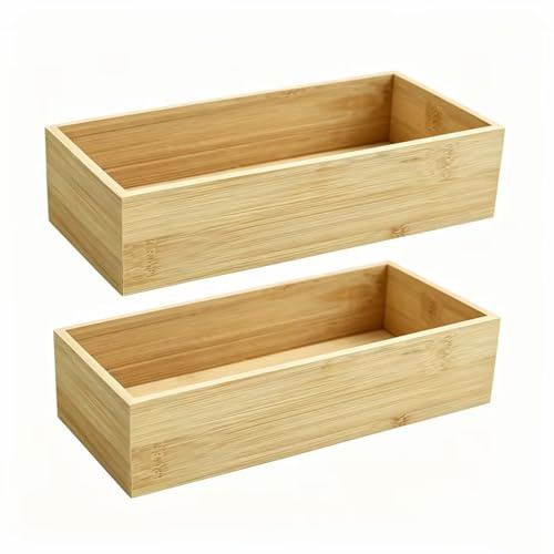Bofanze 2 Stück Aufbewahrung Ordnungsbox Holz Ordnungsbox Holzboxen | Aufbewahrungsbox Holz Organizer Schubladen Organizer aus Bambus für Küche, Make up, Büro, Schminktisch