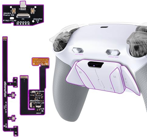 eXtremeRate RISE4 Plus MAX Remap Kit für ps5 Controller BDM-030/040/050/060 Modell, Re-Design Gummiert Griff Rückgehäuse&Back Paddles&Verstellbar Clicky Trigger Modul Kit für ps5–Weiß Grau