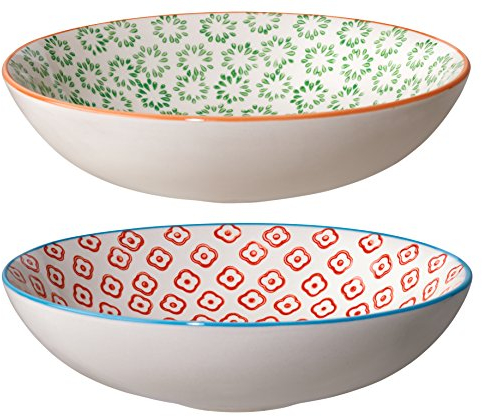 BLOOMINGVILLE Plato soperos Emma - Cuencos de Cereales, para Desayuno, Sopa, Fruta, Ensalada, Plato Hondo ø 19 cm, Verde Rojo, Cerámica, Juego de 2, Capacidad 550 ml