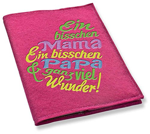 Mutterpass Mutterpasshülle Herz flieder Mama Papa Wunder bestickt Farbwahl Handarbeit (pink)