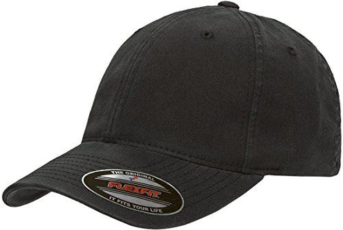 Flexfit Men's Low-Profile Unstructured Fitted Dad-Style Baseball Cap, Black, Large-X-Large