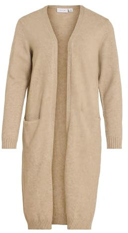 Vila Clothes Viril L/s Long Knit Cardigan-Noos, Chaqueta Punto Mujer, Beige (Natural Melange Natural Melange), 42 (Talla del Fabricante: Large)