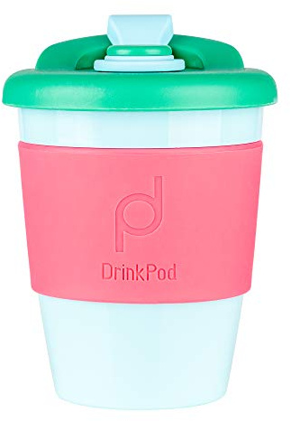 DrinkPod Tasse à café réutilisable en plastique sans BPA – Laguna Rosa, Rose, 340 ml/12 oz RPC-340/P