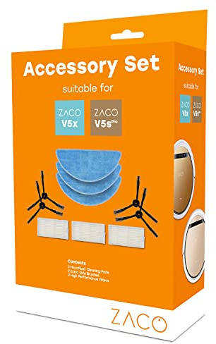 ZACO original Zubehör-Set passend für ZACO V5sPro und V5x Saugroboter mit Wischfunktion, inkl. Wischtücher, Seitenbürsten und Filter